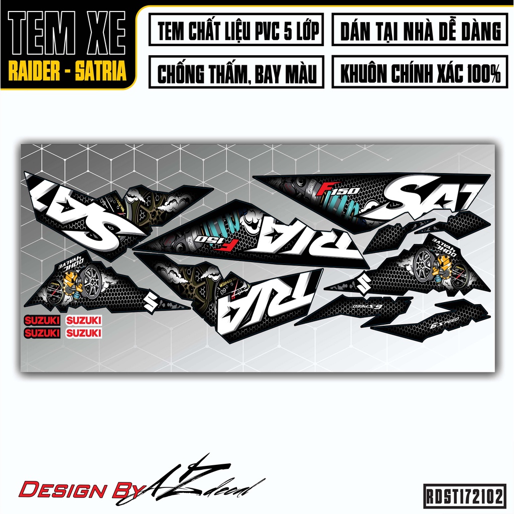 Tem Rời Xe Suzuki Raider/Satria Mẫu F150 | RDST172102 | Decal Chế Chất Liệu PVC Chống Nước, Nhiều Màu Lựa Chọn
