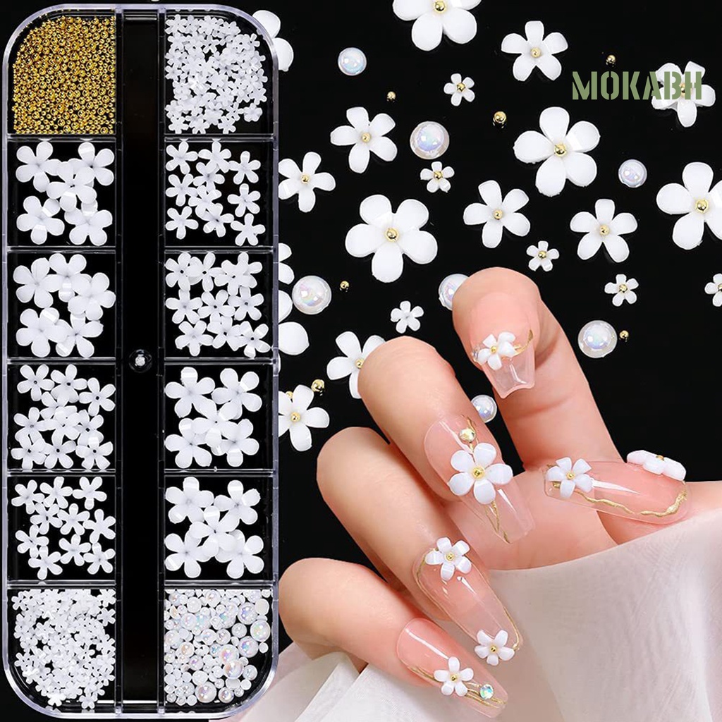 Phụ Kiện Trang Trí Móng Tay Nghệ Thuật DIY Hình Hoa Năm Cánh Bằng Nhựa Resin Màu Trắng