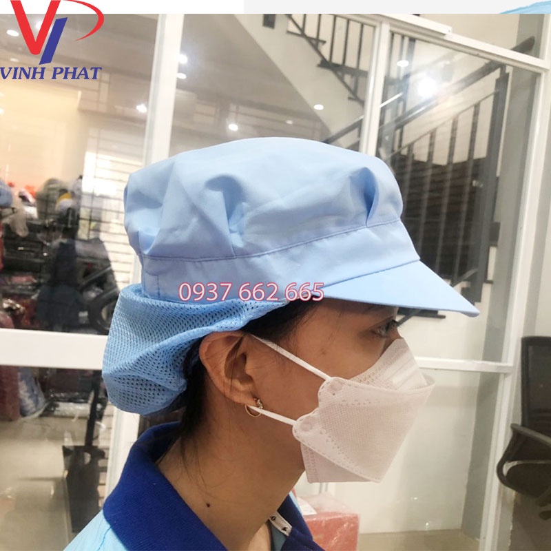 Nón Lưới Dài Trùm Tóc Sản Xuất Công Nhân Thực phẩm, Mũ Bảo Hộ Màu Xanh