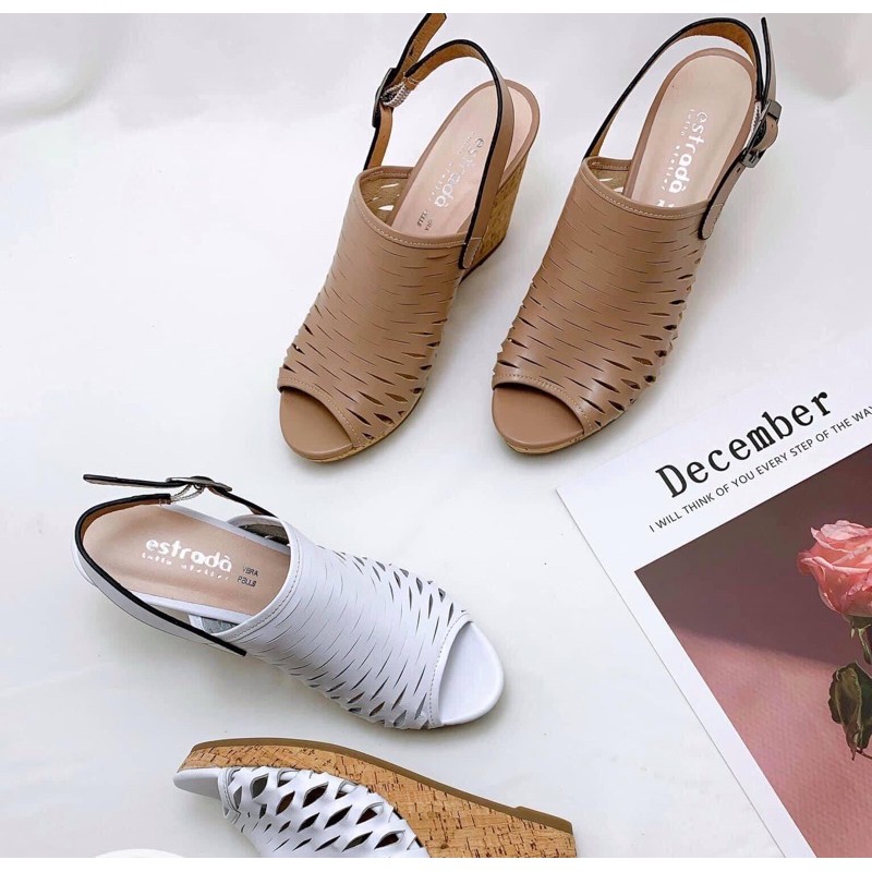 Sandal Đế Xuồng Da Dê Cao 7cm Hàng Cao Cấp Màu Đen Đen Và Kem VNXK