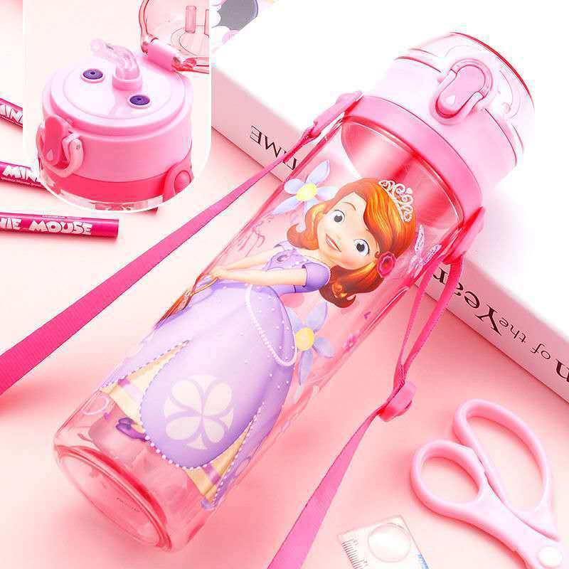 Disney Children’s Water Cup Trường Tiểu học Straw Boys Girls Portable Dung tích lớn Nước nhựa mùa hè chống rơi Chai