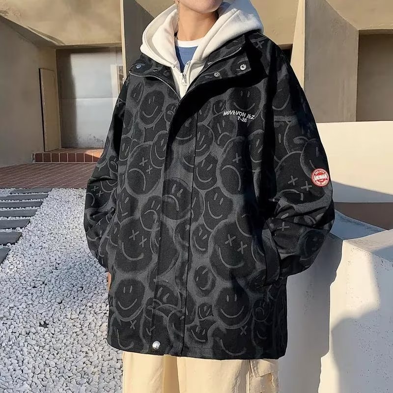 Áo Khoác Giả 2 Lớp Có Mũ Trùm Dáng Rộng Phong Cách Harajuku Thời Trang Mùa Thu Cho Nam