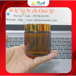 Hủ đựng kem thủy tinh thân nâu nắp xi vàng,hủ chiết mỹ phẫm 100gr
