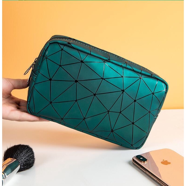 Túi đựng mỹ phẩm hoa văn kim cương túi đựng đồ du lịch bằng da PU không thấm nước hàng Quảng Châu 2022