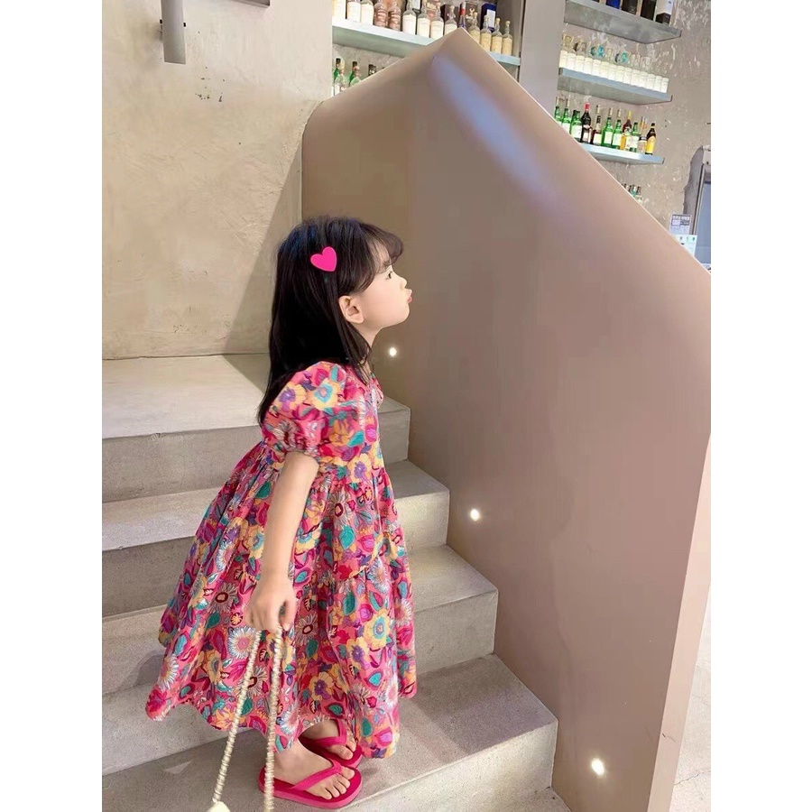 Đầm Cho Bé Gái Hml (12-42KG) Thô Hoa Tím Mềm Mát, Váy Bé Gái Sai Đại Từ 1-10 Tuổi Mã A27
