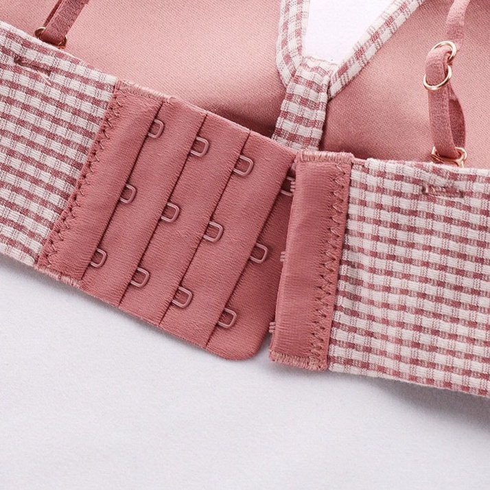 Áo ngực không gọng kẻ ca rô - Áo lót nữ mút vừa, nâng ngực chất cotton thấm hút mồ hôi VALICA A113