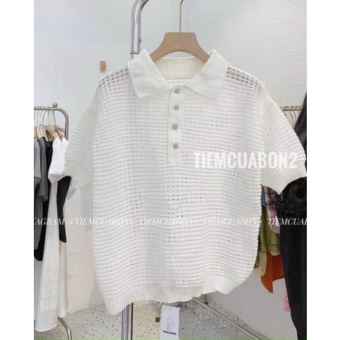 Áo Polo Len Nhẹ Nữ Cổ Bẻ  Màu Trắng Tay Bồng Kiểu Dáng Hàn QUốc Cá Tính Phong Cách