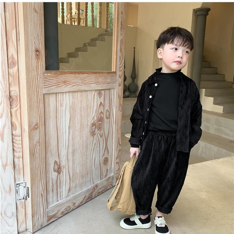 Bộ đồ hai mảnh áo khoác cardigan và quần dài thời trang mùa thu lịch lãm và hợp thời trang cho bé trai vừa và nhỏ