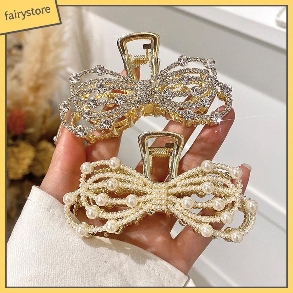 Kẹp Tóc Nơ Đính Ngọc Trai Giả Phong Cách Hàn Quốc Dành Cho Nữ