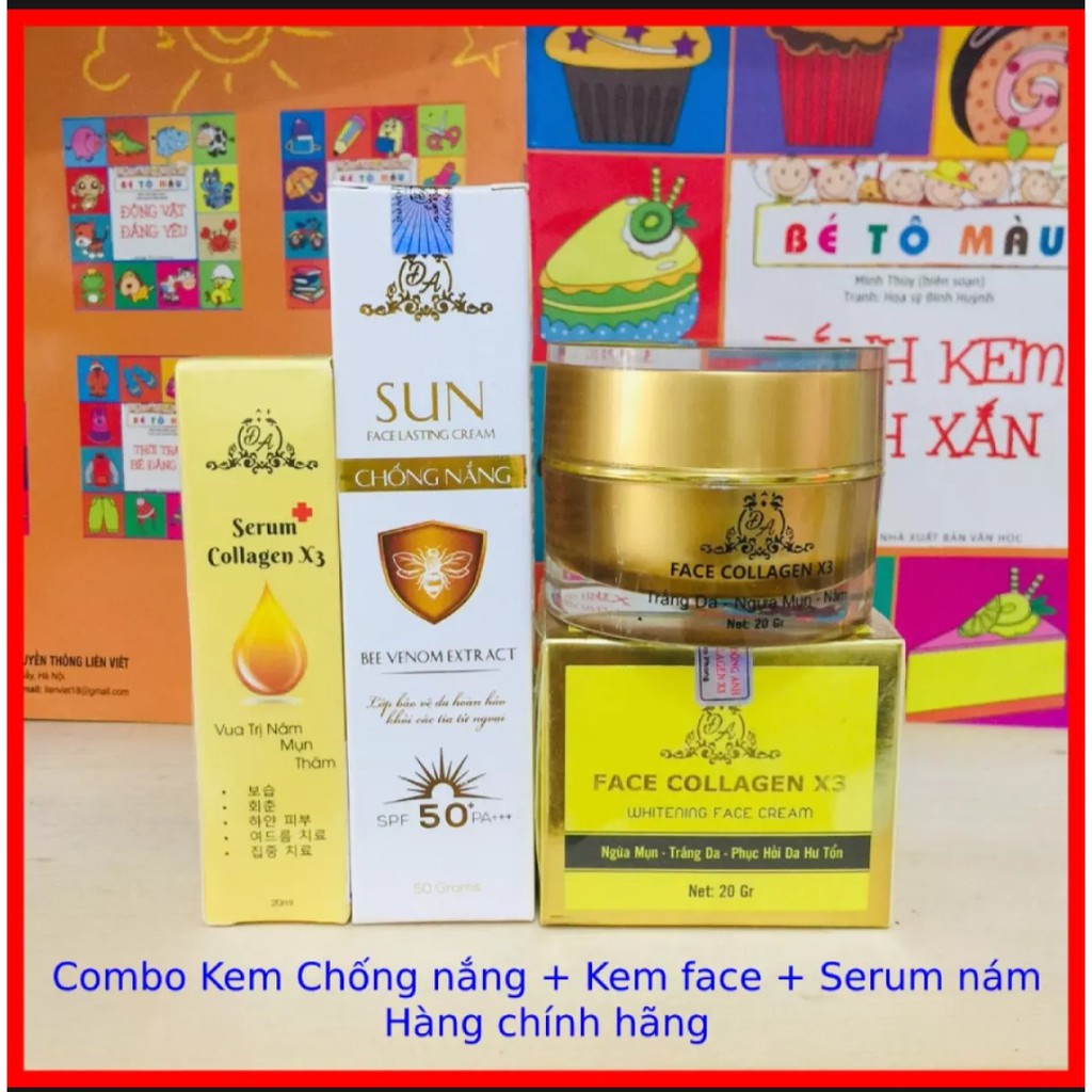 Combo Kem face collagen X3 + serum dưỡng collagen X3 + chống nắng collagen X3