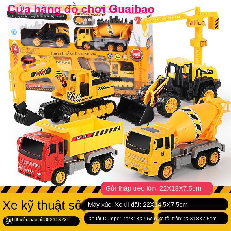 bộ đồ chơi xe xây dựng lớn cho trẻ em, máy xúc, trộn, cần cẩu, đào, ủi, đổ, bé trai, nhiều loại hơi