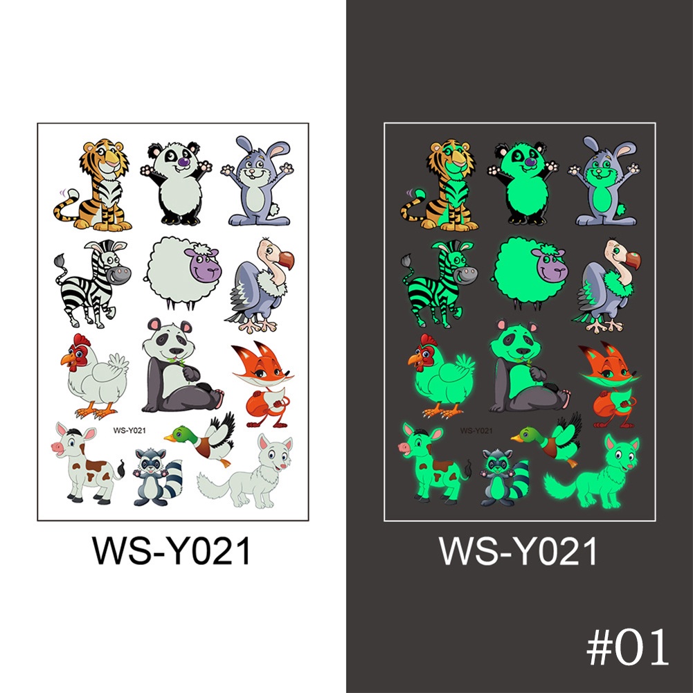 Hw Hình Xăm Tạm Thời Dạ Quang Chống Nước 110x75mm Họa Tiết Hoạt Hình Cho Trẻ Em