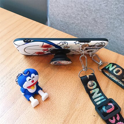 Ốp điện thoại Doraemon có dây đeo và giá đỡ thích hợp cho iPhone 12 Mini 11 Pro XS Max X XR 8 7 6 6s Plus 5 SE