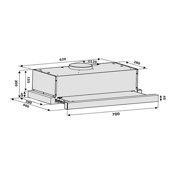 Máy hút mùi âm tủ kích thước 70cm KAFF KF-TL70H - công suất hút mạnh mẽ 750m3/h