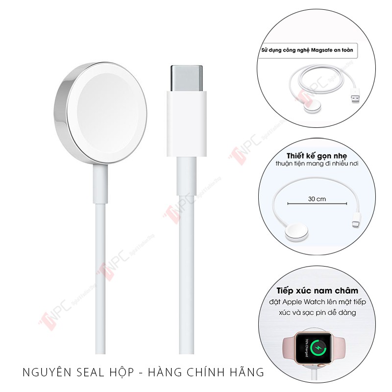 Cáp Sạc Apple Watch Chính Hãng | Magnetic Charger to USB | USB-C (0.3m)