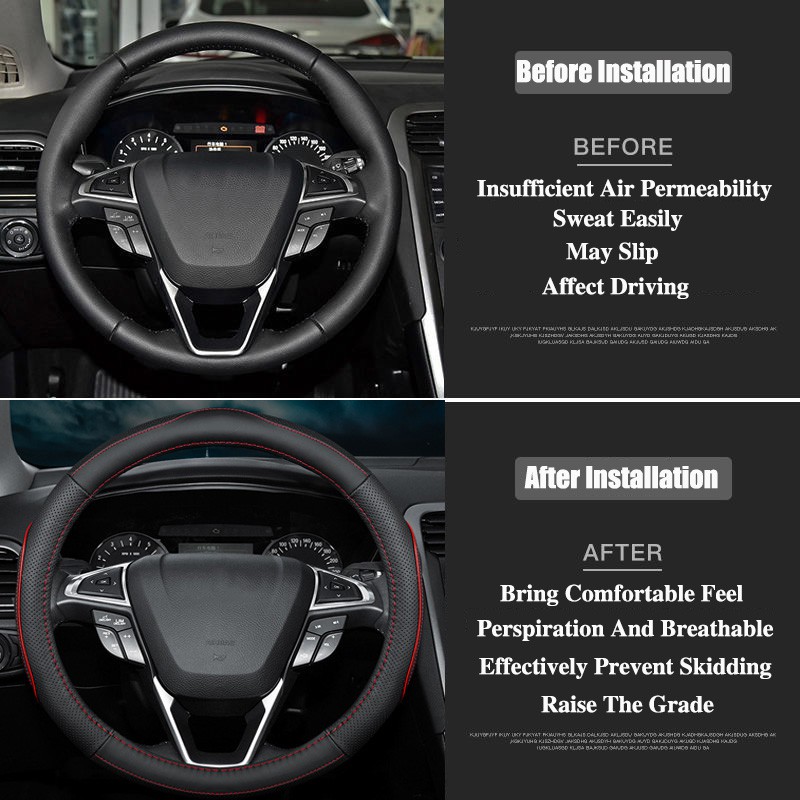 Vỏ Bọc Vô Lăng Xe Hơi Bằng Da Bò Thoáng Khí Thấm Hút Mồ Hôi Chống Trượt 38cm Cho Ford Ranger Fiesta Focus Everest Mustang Kuga