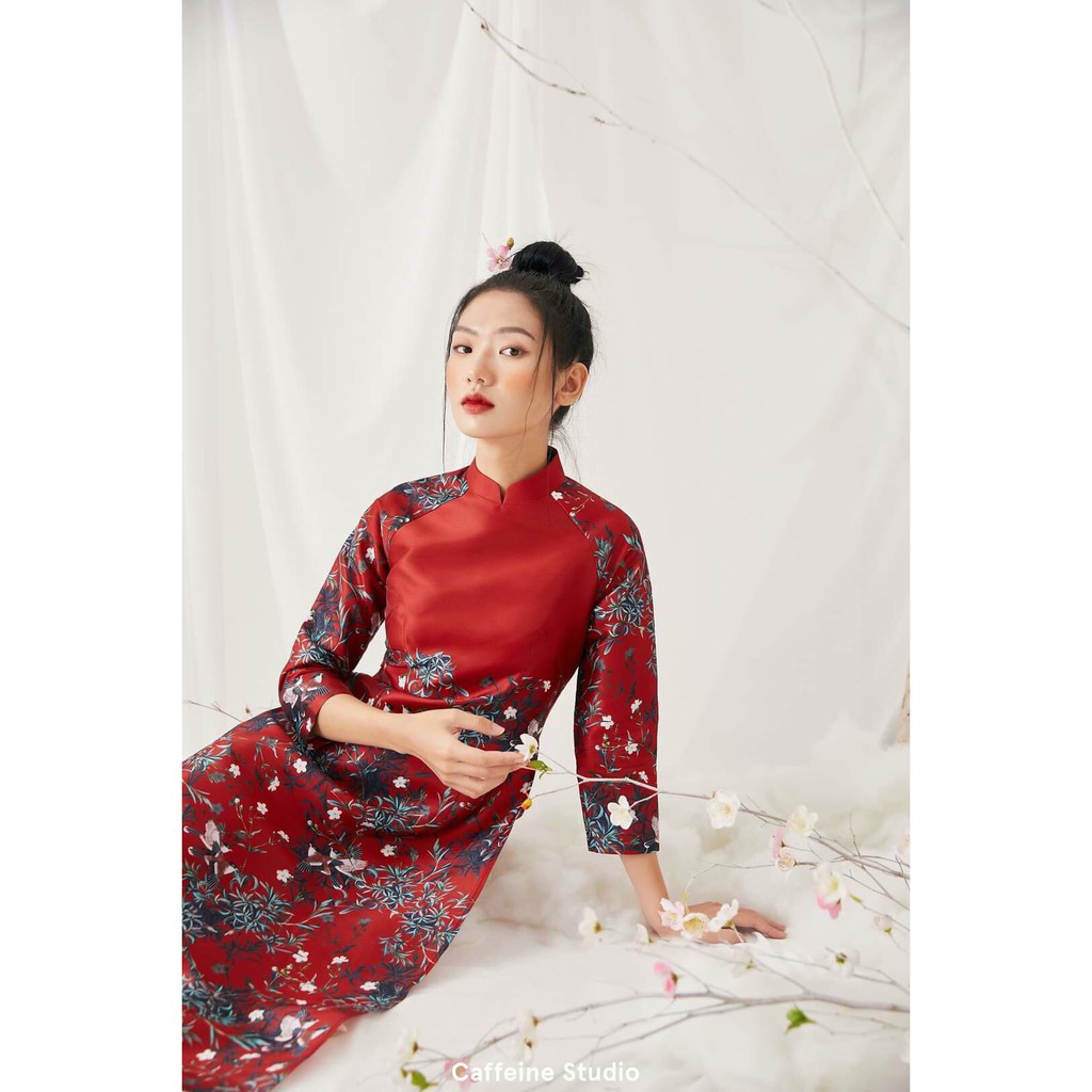 Áo Dài Cách Tân Họa Tiết Hoa Liễu Xanh (Áo + Quần) | BigBuy360 - bigbuy360.vn