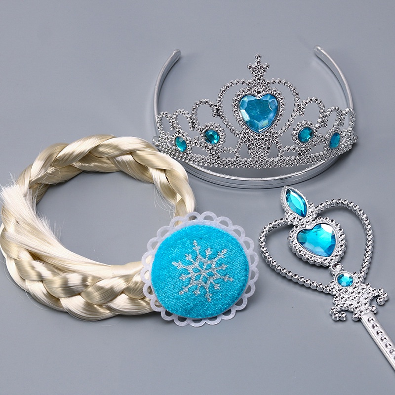 Bộ Tóc Giả + Vương Miện + Gậy Phép Thuật Xinh Xắn Cho Bé Gái