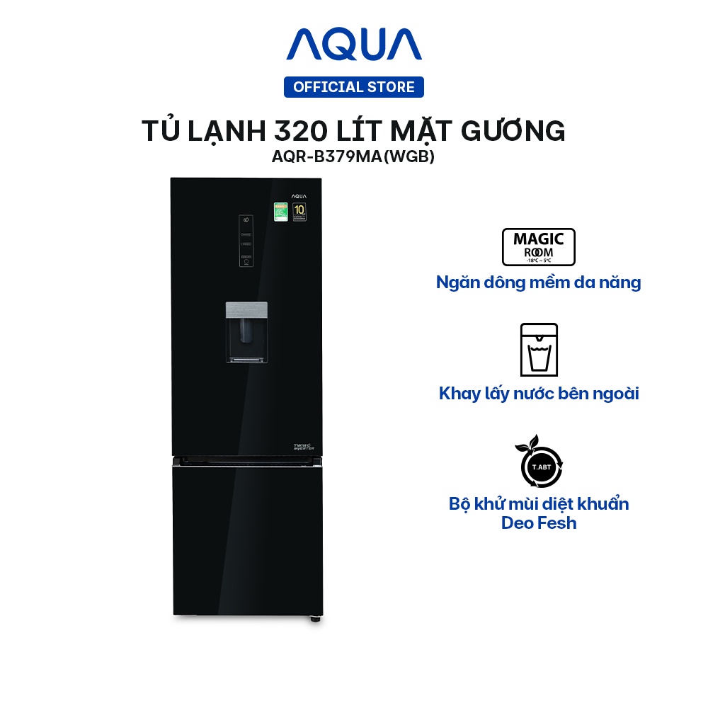 Freeship Toàn Quốc - Tủ lạnh ngăn đông dưới Aqua 320 Lít AQR-B379MA