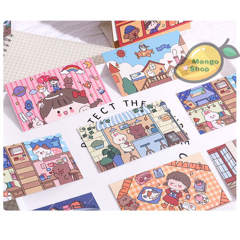 Set poster Thẻ Giấy Trang Trí hoạt hình dễ thương ( Sticker dán tường xinh xắn )
