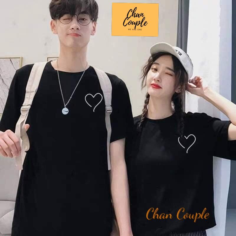 Áo đôi áo cặp nam nữ in hình trái tim nhỏ vải cotton co giản đẹp [ ảnh thật của shop]