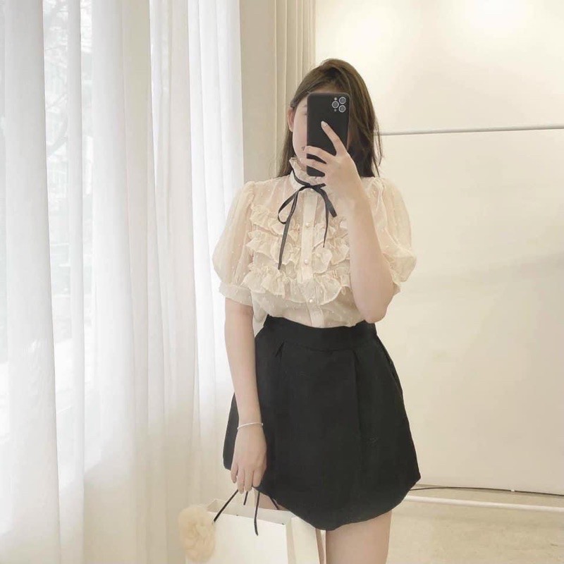 áo lụa tơ cổ nơ phối bèo. | BigBuy360 - bigbuy360.vn