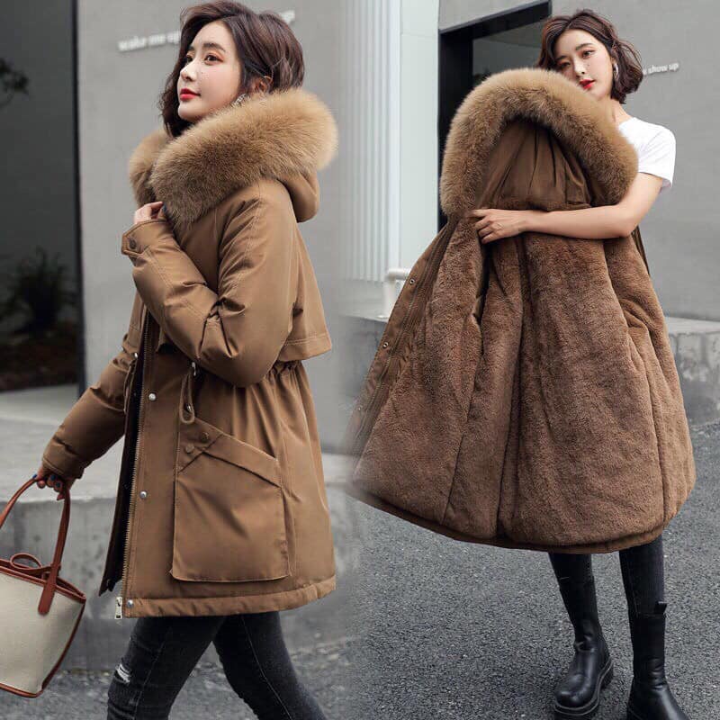 Áo Phao Parka Túi Hộp Màu Nâu Tây Sang Chảnho