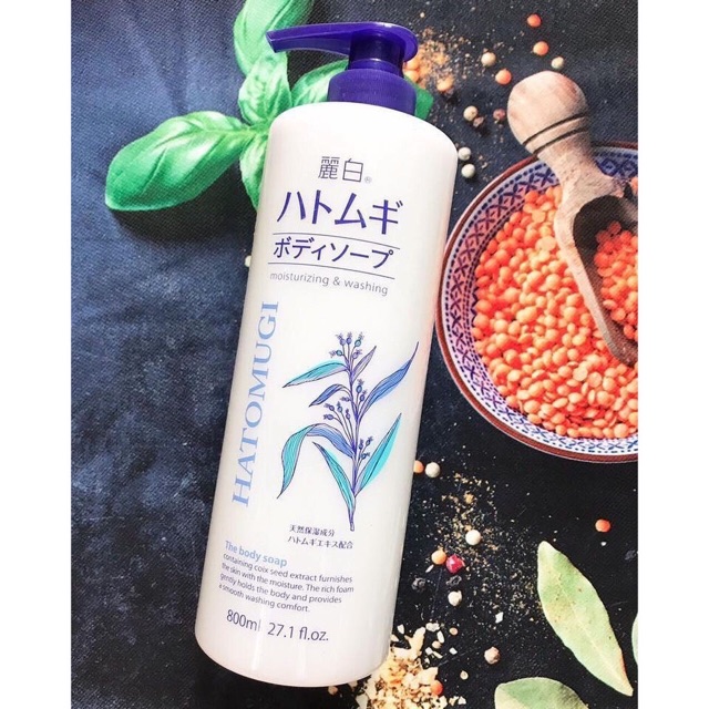 Sữa Tắm Dưỡng Ẩm Trắng Da Ý Dĩ Hatomugi 800ml Nhật Bản