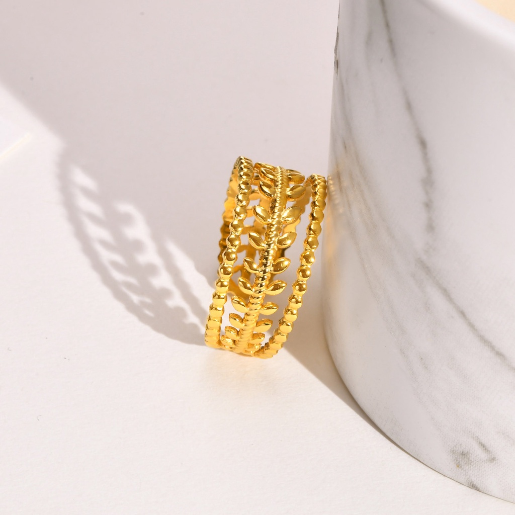 Nhẫn Hở Hình Chiếc Lá Màu Vàng Bằng Thép Không Gỉ Thời Trang Cho Nữ