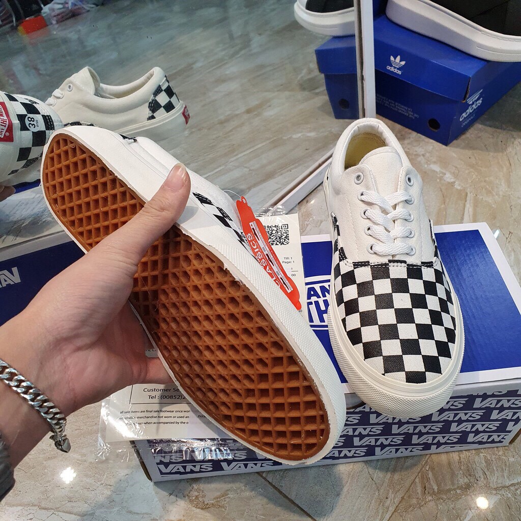 Giày vans caro buộc dây nam nữ, giày thể thao bata vans caro kẻ đen trắng classic full box