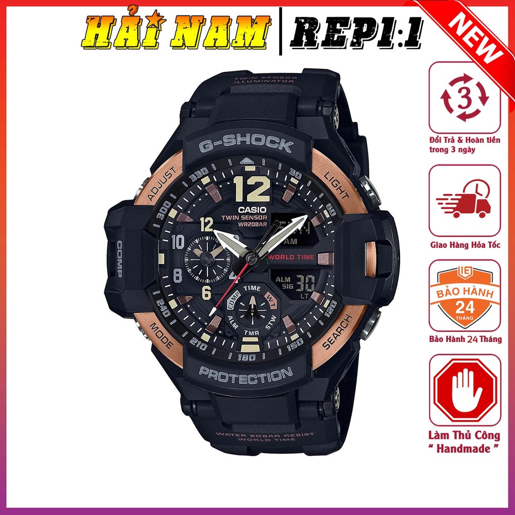 Đồng hồ nam G-Shock.GA-1100RG-1A.Mặt 51mm,dây cao su,chống sốc,la bàn,đo nhiệt độ,kim điện tử.