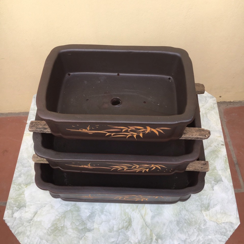Chậu bonsai Chữ nhật đất nung gốm Bát tràng 3 size CB-05 -hm