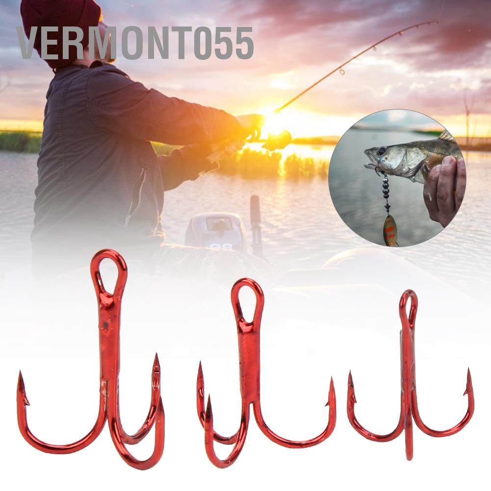 Hàng Hot 100 cái Red Treble Hooks Phụ kiện lưỡi câu cá bằng thép carbon cao Hàng giao ngayVermont055