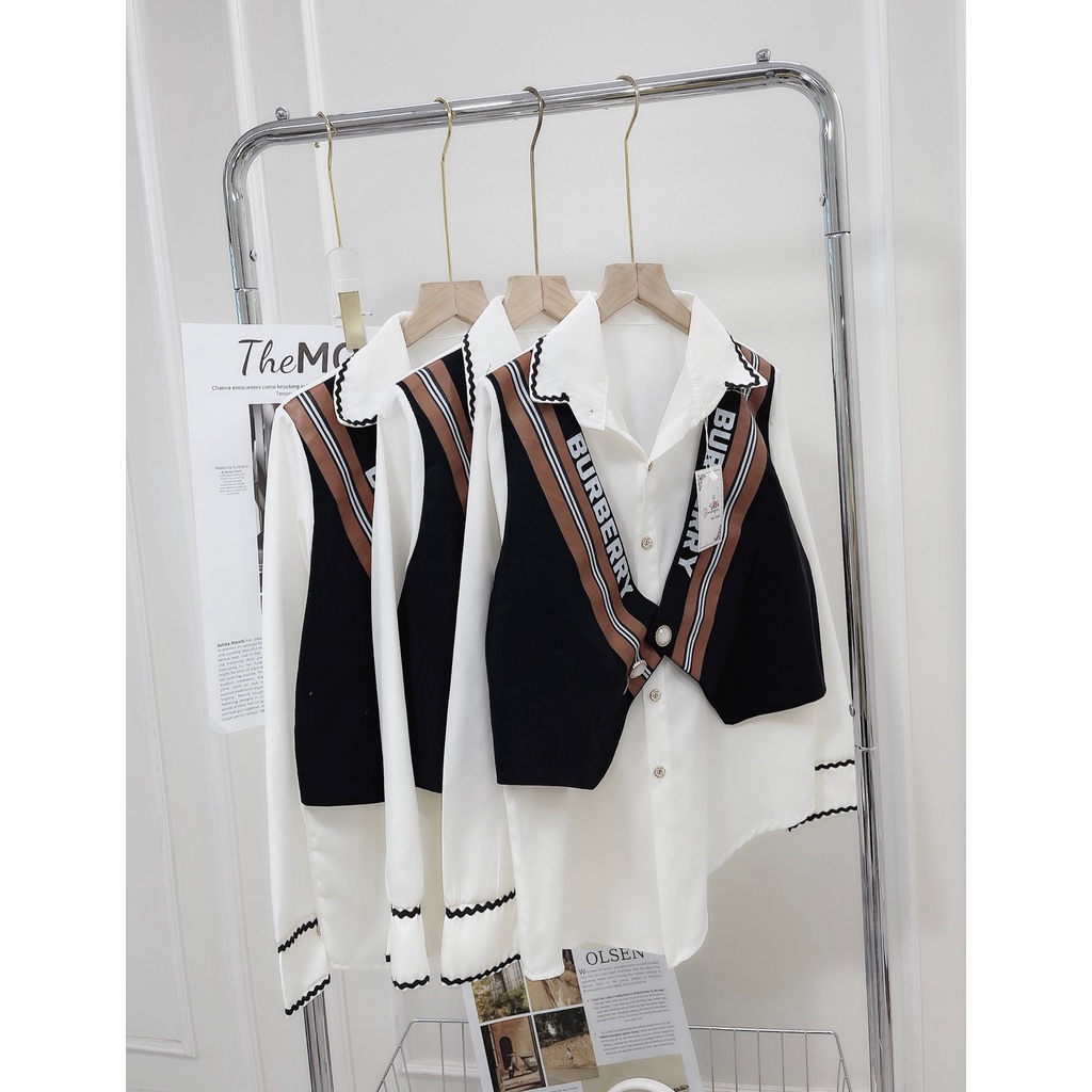 SET ÁO GHILE SƠ MI TRẮNG VIỀN TAY BO LEN PHỐI MÀU SIÊU SANG CHẢNH