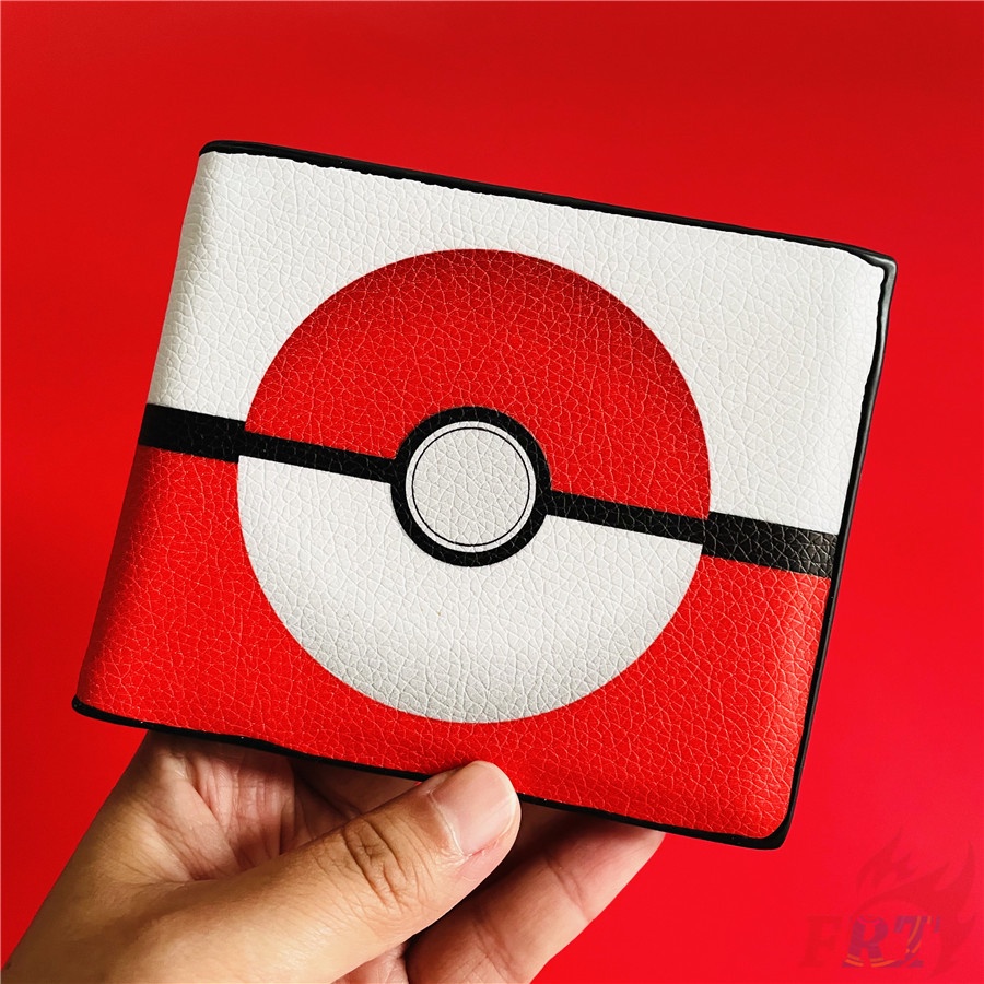 ❀ Ví Ngắn Hình Quả Bóng pokemon go - Pokeball & pikachu ❀ 1 Ví Gấp Da pu Thời Trang