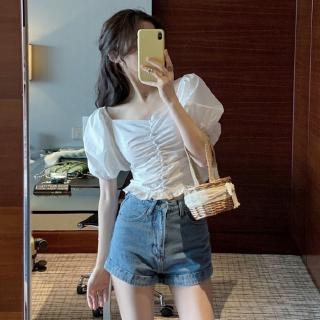 Áo kiểu màu trắng tay ngắn chất vải chiffon thời trang mùa hè cho nữ