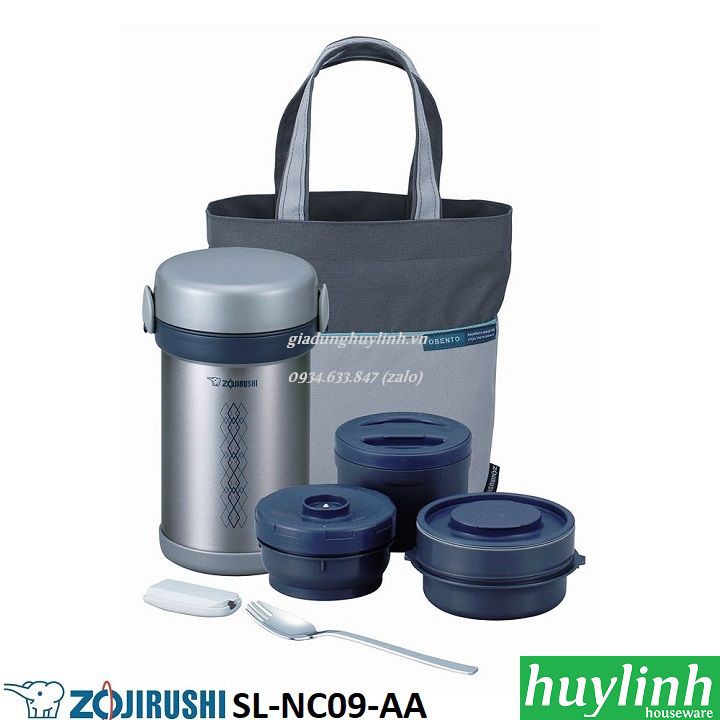 FREESHIP Cà men hộp cơm giữ nhiệt Zojirushi SL-NC09 (AA-ST) - 3 ngăn