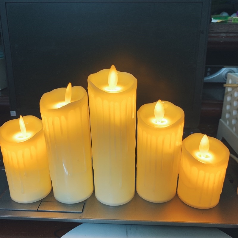 Nến điện tử 5 cây nến pin vỏ nhựa sáp chảy đung đưa như thật trang trí Huydecor