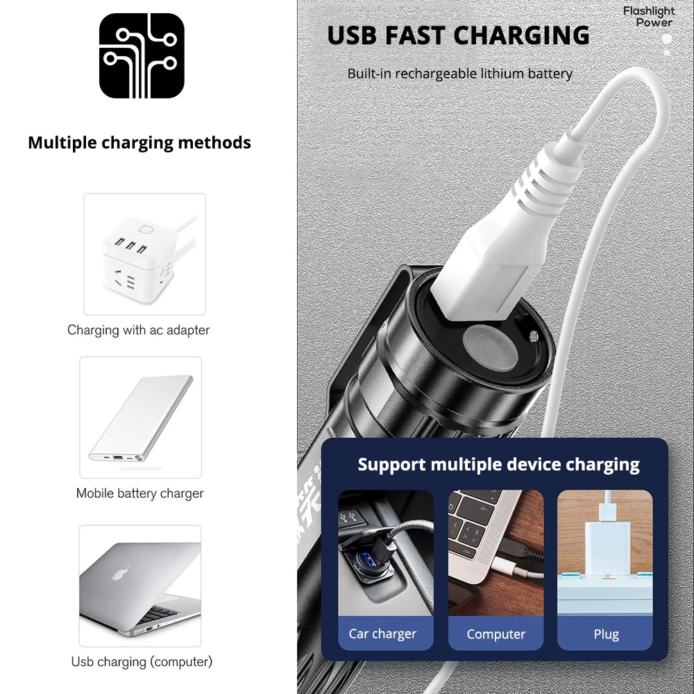 Đèn Pin LED Mini Cầm Tay Có Thể Sạc Lại Bằng Cổng USB Chất Lượng Cao Cho Leo Núi/Cắm Trại Sinh Tồn