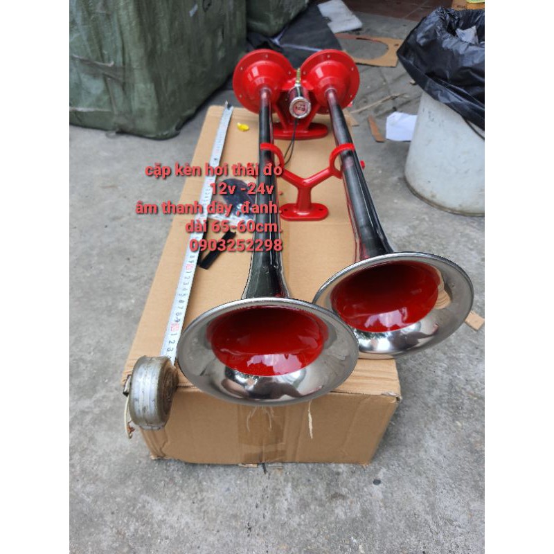 Cặp kèn hơi thái đỏ 65cm -60cm to vang 12v 24v cho xe có bình hơi