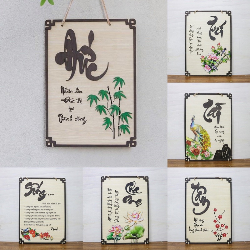 Bảng gỗ decor Thư Pháp trang trí gia đình nhà cửa và làm quà tặng