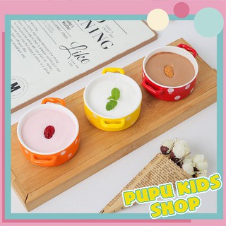 Bát sứ ăn dặm chấm bi 2 quai ~ 100ml