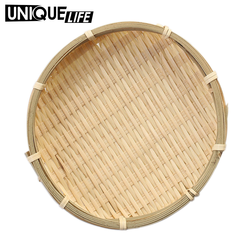 [Unique Life]2xBamboo Plate Bamboo Weave Sieve Groceries Baskets Circular Receive L