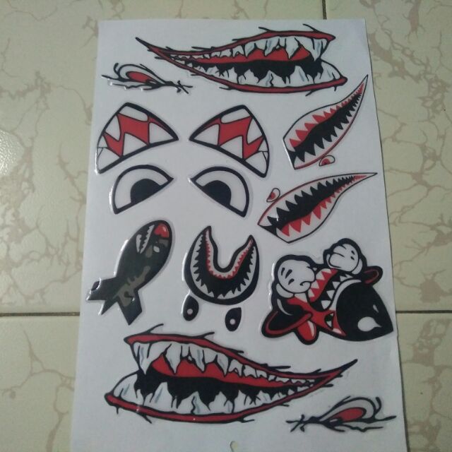 Bộ tem nổi hình cá mập màu đỏ