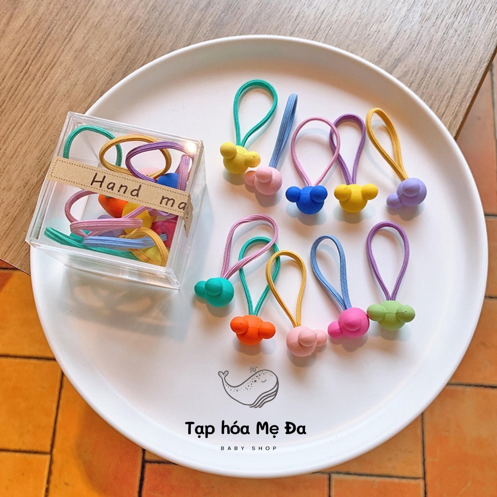 Hộp 10 Dây cột tóc/đồ buộc tóc cao su cho bé gam màu kẹo ngọt phong cách Hàn Quốc họa tiết siêu xinh