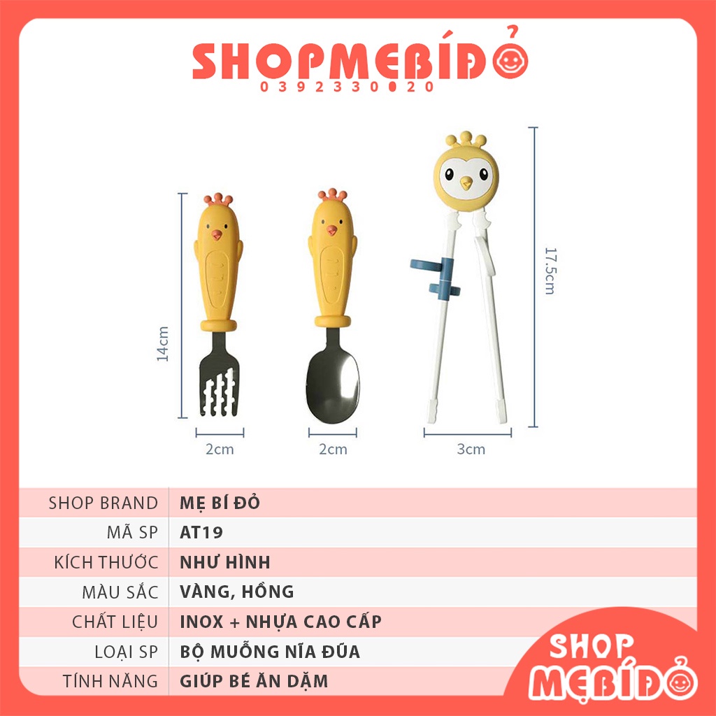 Bộ Đũa Tập Ăn Cho Bé Kèm Thìa Nĩa Có Hộp Hình Gà Đáng Yêu Shop Mẹ Bí Đỏ AT19