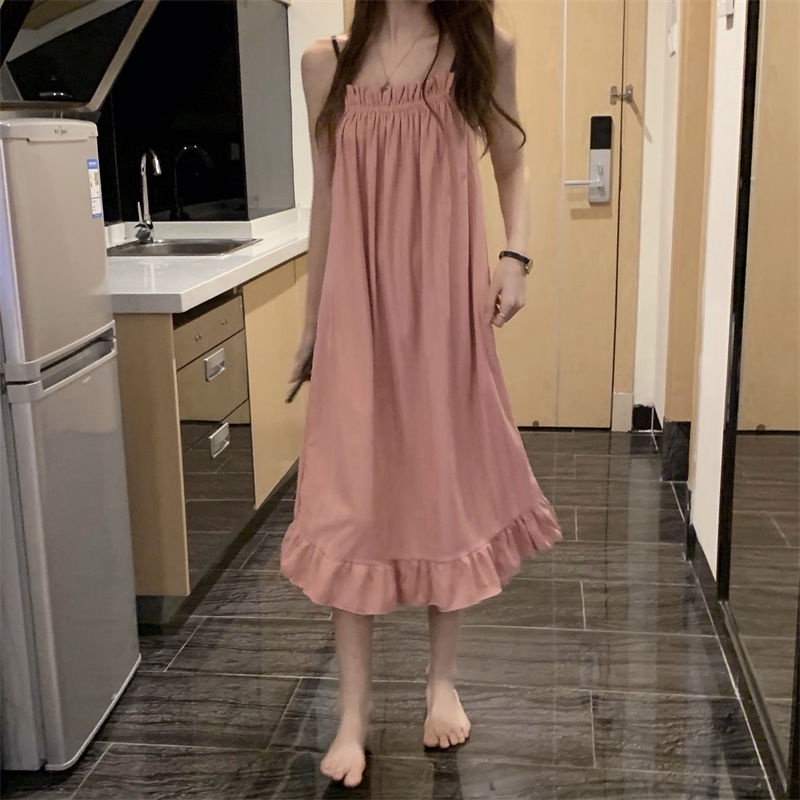 Đầm Ngủ Hai Dây Màu Sắc Đơn Giản Thời Trang Mùa Hè Hàn Quốc Cho Nữ
