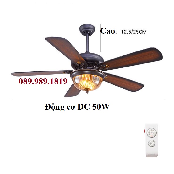 Quạt trần đèn SuperVilighting, mã QUATTRANDEN-S135, Động cơ DC 50W, cánh 1,32m, quạt 5 cánh, Bảo hành động cơ 48 tháng