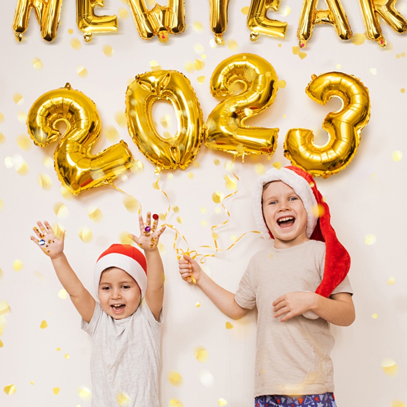 Bong Bóng Màng Nhôm In Chữ Happy New Year 2023 Dùng Trang Trí Tường / Phông Nền Tiệc Gia Đình