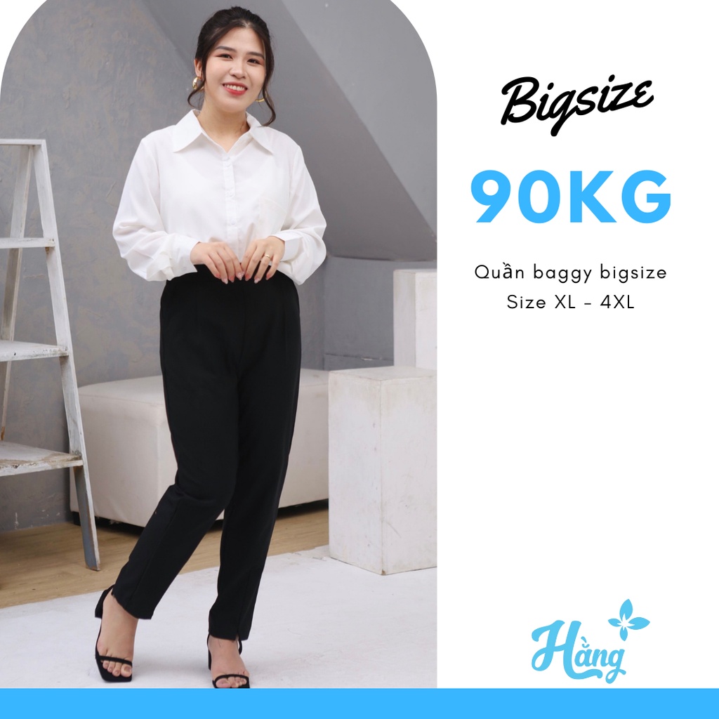 Quần bigsize nữ Hằng Plus quần tây bigsize baggy vải âu công sở ống rộng lưng cao suông lưng thun đến 90kg - BAGGY02